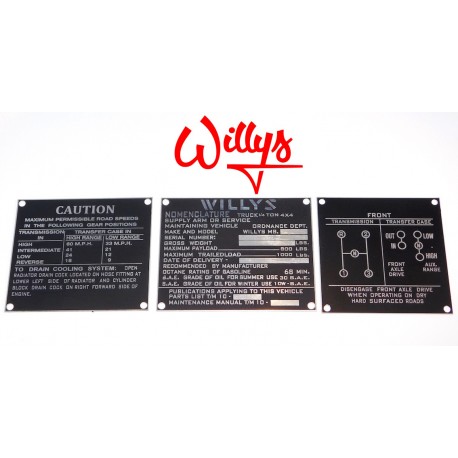 Jeu plaques identification zinc  - Willys